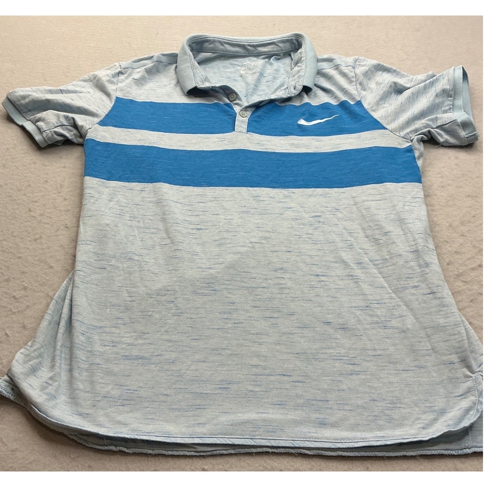 Nike NikeCourt Polo Shirt Blue Striped Dri-FIT Tennis Golf Men's M 801698-425